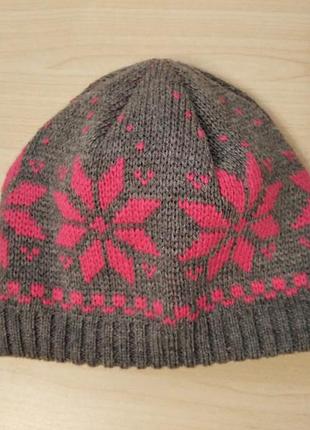 Шапка разыер s, m утепленная вязаная с орнаментом