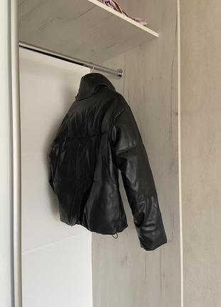 Кожаная куртка курточка пуховик пуфер эко кожа4 фото