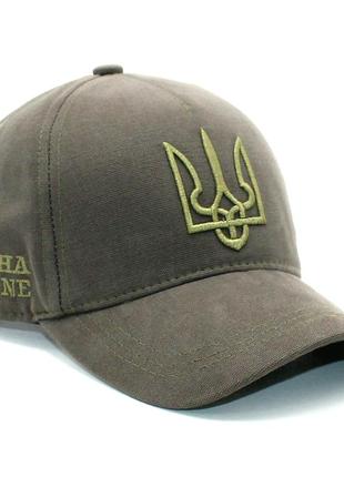 Тактическая кепка хаки с гербом патриотическая кепка с тризубом демисезонная однотонная бейсболка хаки