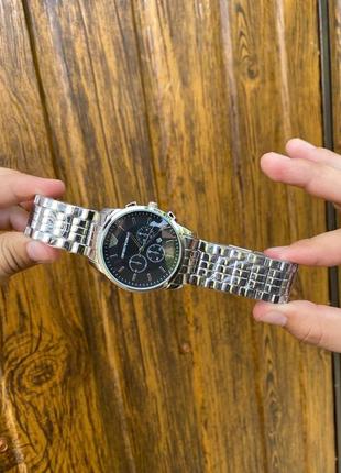 Мужские классические стильные часы на руку на металлическом ремешке серебряные емпорио армани / emporio armani8 фото
