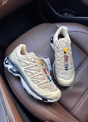 Классные женские кроссовки merino salomon xt-6 gtx beige бежевые