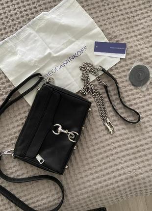 Rebecca minkoff mini mac bag шкіряна чорна оригінал бренд, брендова сумка через плече маленька5 фото