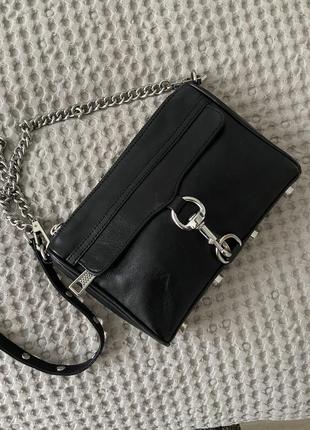 Rebecca minkoff mini mac bag кожаная черная оригинал бренд, брендовая сумка через плечо маленькая8 фото