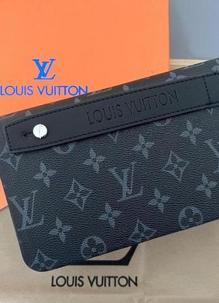 Гаманець-барсетка louis vuitton (луї вітон) на два відділи з еко-шкіри преміум класу з коробкою та пильовиком1 фото