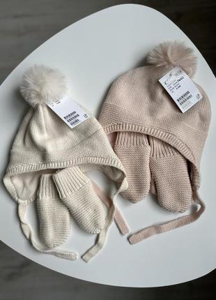 Теплий комплект: дитяча тепла шапка рукавиці на флісі h&m для дівчинки