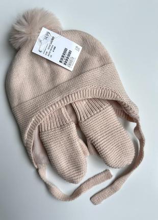 Теплий комплект: дитяча тепла шапка рукавиці на флісі h&m для дівчинки3 фото