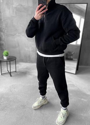 Спортивный костюм утепленный оверсайз черный