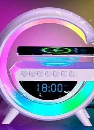 Настольная смарт лампа-ночник rgb с беспроводной зарядкой и bluetooth-колонкой g-smart bt-3401 15 w10 фото