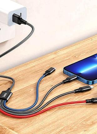 Usb кабель 4в1 для зарядки телефона lightning type-c micro usb 2a hoco x76