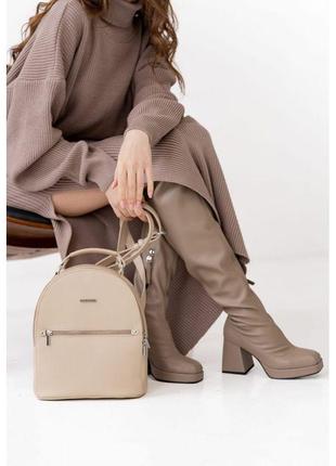 Кожаный женский мини-рюкзак kylie светло-бежевый7 фото
