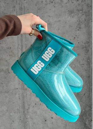 🔥 ugg classic clear mini light blue угги силикон прозрачные овчина бирюза голубые