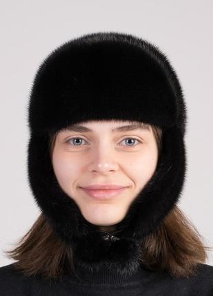 Классическая женская зимняя норковая шапка ушанка1 фото