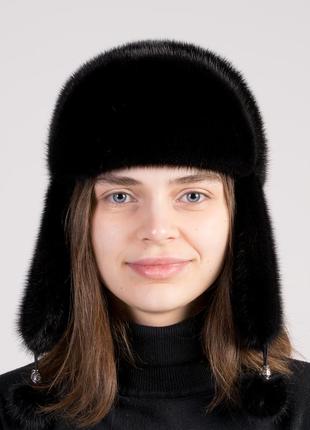 Классическая женская зимняя норковая шапка ушанка3 фото