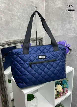 Акція! синя — велика, стильна, стьобана, спортивна сумка на блискавці з плащової тканини1 фото