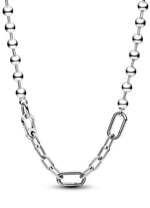 Серебряное ожерелье с звеньями и металлическими бусинами пандора ми