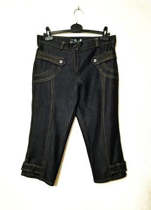 Отличные джинсовые капри /бриджи чёрные с хлястиками красивая отстрочка высокая посадка женские1 фото