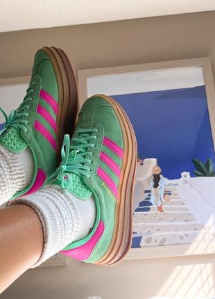 Кроссовки adidas gazelle bold green pink2 фото