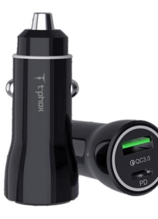 Автомобільний зарядний пристрій t-phox rapid t-c08 car charger pd20w + qc3.0 18 w (black)