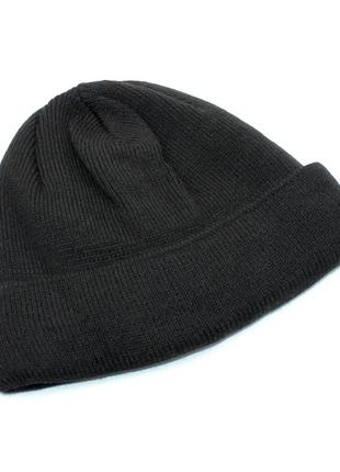 Зимняя черная мужская шапка с отворотом классическая вязаная теплая шапка с флисовой подкладкой