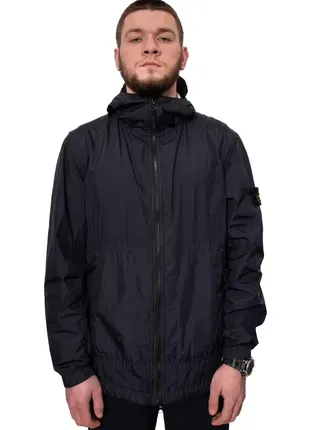 Куртка stone island crinkle reps hooded zip jacket navy blue1 фото