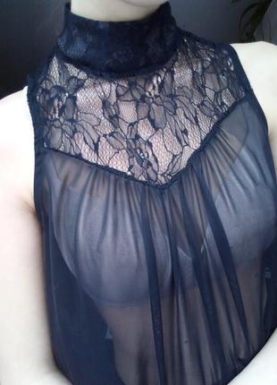 Кружевная блузка сеточка, блуза под горло, блузка сетка, чёрная майка сетка3 фото