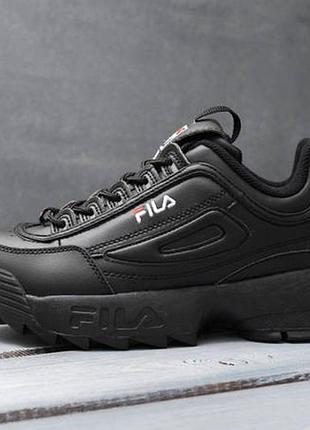 Кожаные кроссовки ботинки all black fila  черные белые1 фото