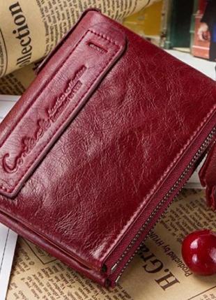 Портмоне гаманець унісекс з натуральної шкіри 12см×9,5см×3см червоний