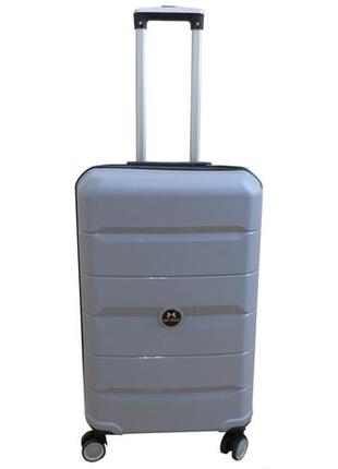 Средний чемодан из полипропилена на колесах 60l my polo, турция серый