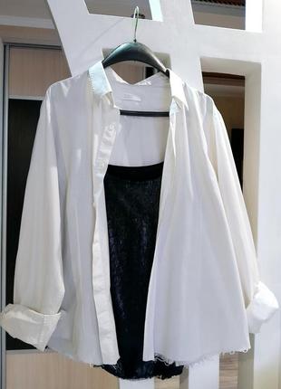 Рубашка белая женская,рубашка с необработанным краем zara, оверсайз рубашка2 фото