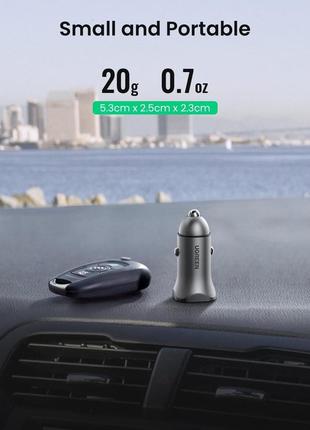 Автомобильное зарядное устройство ugreen cd130 20w usb + type-c pd car charger (gray)5 фото