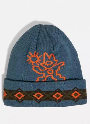 Голубая шапка uo nomad blue knit beanie ✨ urban outfitters ✨ шапка в принт бини шапочка с подворотом вязаная шапка «кочевник» синего цвета унисекс2 фото