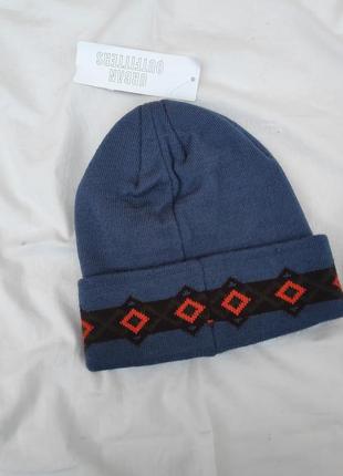 Голубая шапка uo nomad blue knit beanie ✨ urban outfitters ✨ шапка в принт бини шапочка с подворотом вязаная шапка «кочевник» синего цвета унисекс7 фото