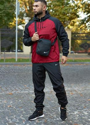 Комплект анорак house чорно-червоний + штани president+ барсетка