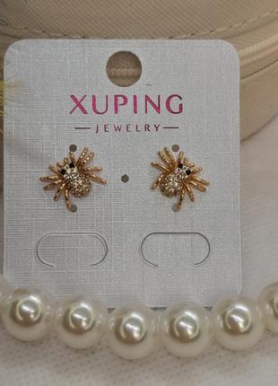 Сережки xuping, 18k, павуки з фіанітами