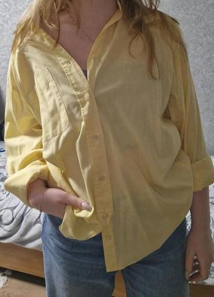 Унісекс сорочка ніжного жовтого кольору в маленьку білу клітинку