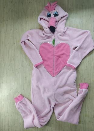Кигуруми с капюшоном, розовое фламинго xs-s
