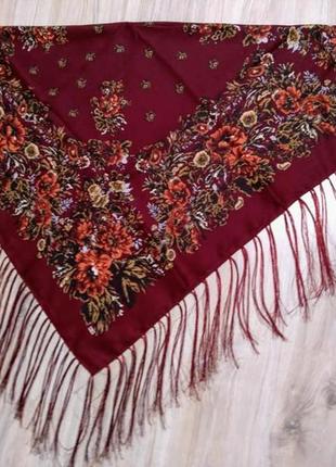 Метрова українська народна хустка, хустина з бахромою, украинский платок, різні кольори