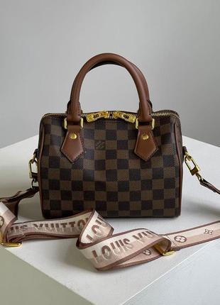 Шкіряна коричнева сумка louis vuitton speedy nano chess