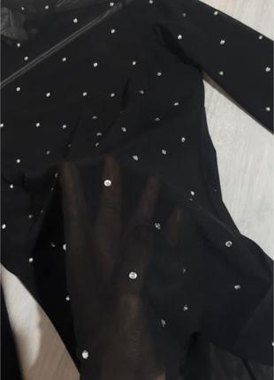 🖤 чорний топ сітка водолазка з камінчиками, чорна водолазка сітка зі стразами h&m7 фото