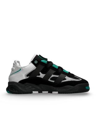 Чоловічі кросівки зелені з чорним у стилі adidas originals niteball prm black white green