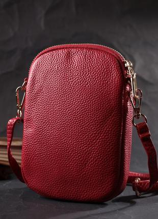 Яркая сумка интересного формата из мягкой натуральной кожи vintage 22340 красная7 фото