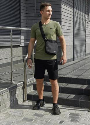 Комплект футболка хакі nike+ шорты чорні + барсетка