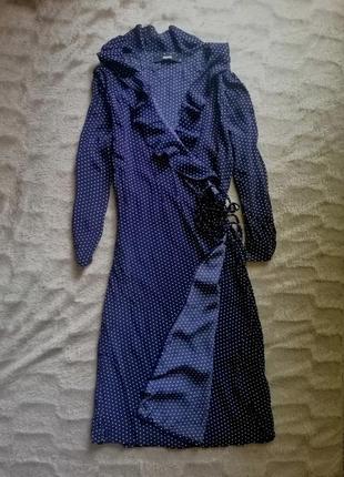 Актуальное синее платье в горошек на запах короткое вискоза акция2 фото