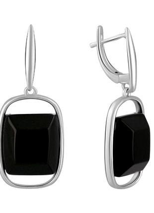 Трендові срібні сережки підвіски з натуральним чорним оніксом великі висячі жіночі сережки зі срібла