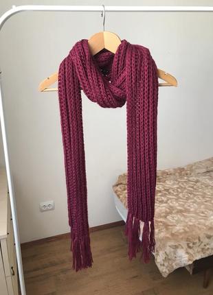 Длинный узкий вязаный теплый шарф1 фото