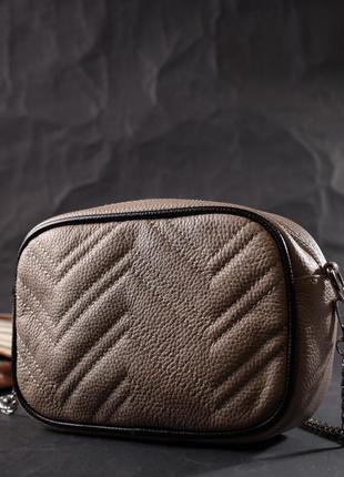 Женская вечерняя сумка на цепочке из натуральной кожи vintage 22381 бежевая7 фото