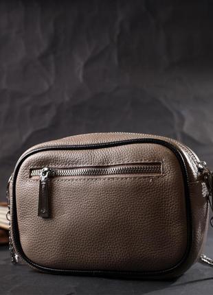 Женская вечерняя сумка на цепочке из натуральной кожи vintage 22381 бежевая8 фото