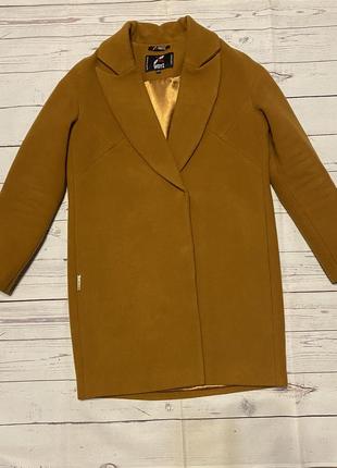 Кашемировое пальто x-woyz оверсайз, шерстяное, горчичного цвета р441 фото