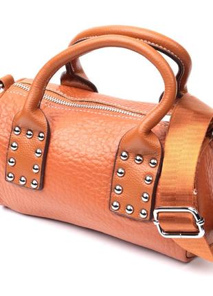 Жіноча сумка з металевими акцентами на ручках із натуральної шкіри vintage 22367 коричнева