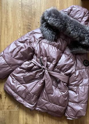 Нова куртка пуфер з натуральним хутром чорнобурки курточка пуховик4 фото
